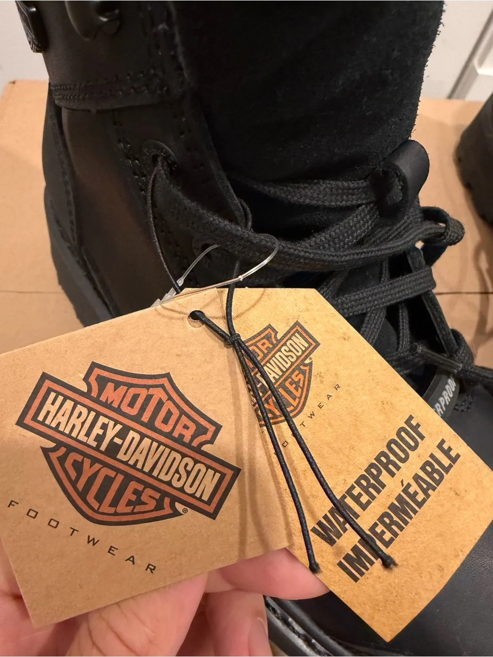 Harley-Davidson Black Men's Lace-Up Side-Zip Boots with Orange Tread Accents